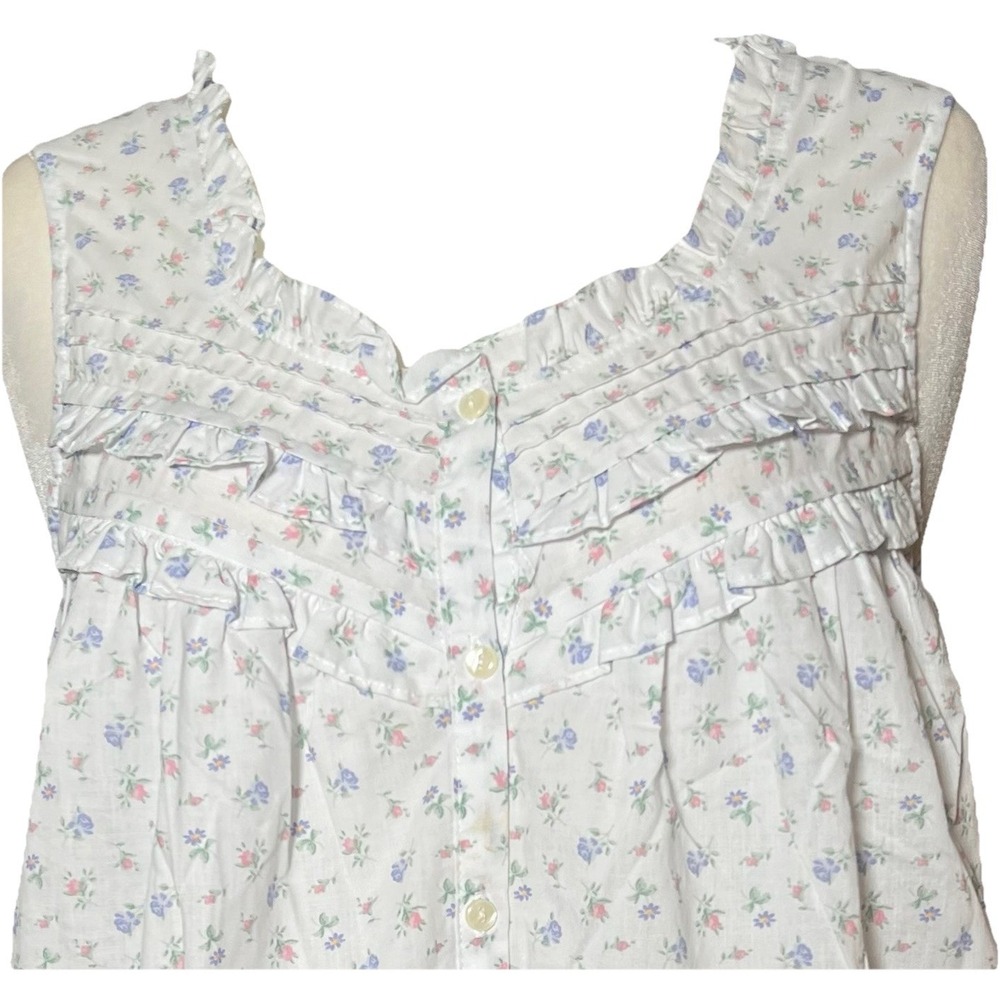 Vtg 90s Cottage Nightgown Maxi L Cotton Pocket Button Floral Prairie Carriage Ct